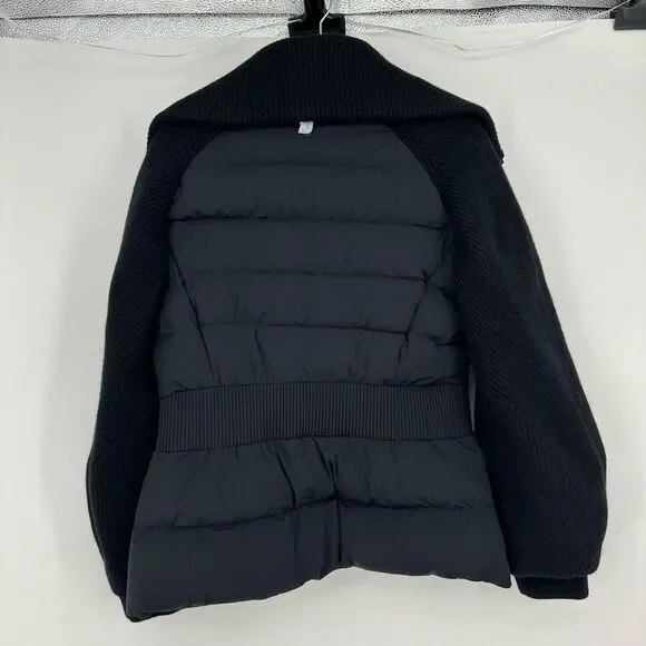 Mackage Foxy mixed media jacket Sz L Black Puffer Wool Bishop Sleeves Minimalist